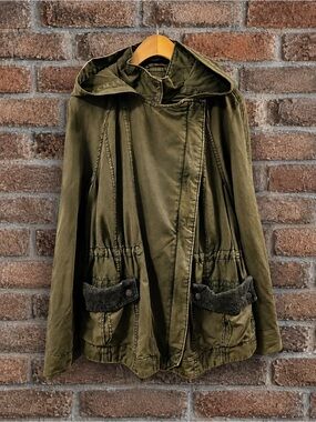 Anthropologie Hei Hei Cotton Linen Lace Utility Jacket Coat Olive